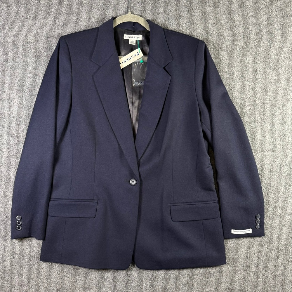 Pendleton Blazer Women 14 Navy Blue 100% Virgin Wool Refined Essentials TF001